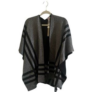 Chico's‎ Reversible Metallic Silver Black Striped Knit Poncho Wrap NWT